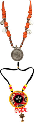 HOUSE OFF COMMON Oxidised Silver Orange, Multicolor Jewellery Set(Pack of 2)