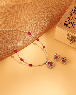 Saloni Fashion Jewellery Alloy Gold-plated Ruby Red Jewellery Set(Pack of 3)