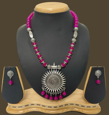 HARIHARA FASHION Oxidised Silver Pink Jewellery Set(Pack of 1)