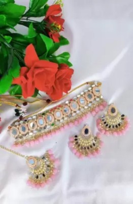 JewelShadi Alloy Gold-plated Pink Jewellery Set(Pack of 1)