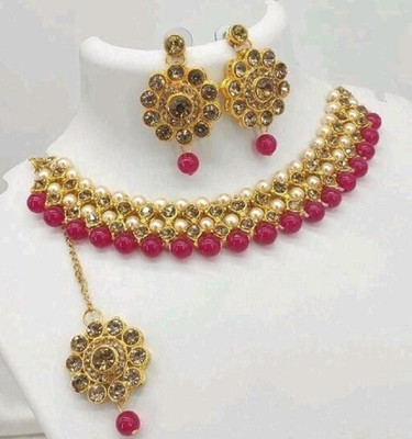 FASHOW Alloy Gold-plated Pink Jewellery Set(Pack of 1)
