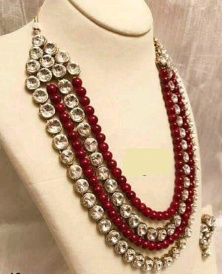 CATALYST Mother of Pearl Gold-plated Maroon Jewellery Set(Pack of 2)