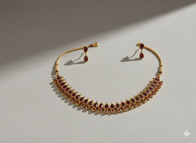 Alvarajewels Copper Gold-plated Ruby Red, Gold Jewellery Set(Pack of 1)