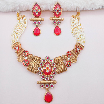 NANDAI Alloy Gold-plated Red Jewellery Set(Pack of 1)