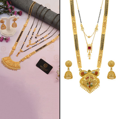 Divastri Brass Gold-plated Black, Gold Jewellery Set(Pack of 2)