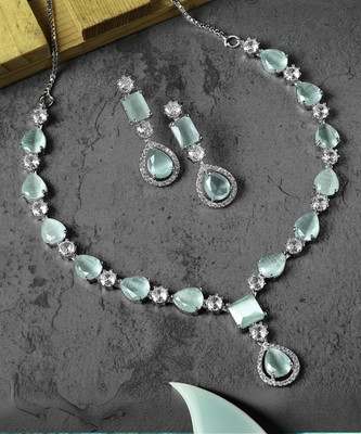 ZENEME Brass Rhodium Silver Jewellery Set(Pack of 3)