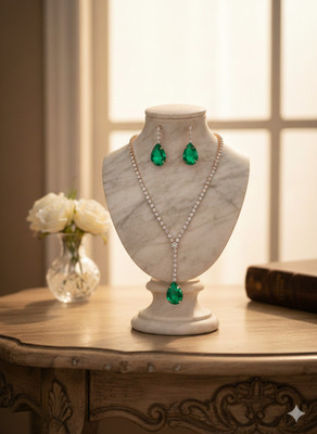 PALLIVENTS Alloy Silver Green Jewellery Set(Pack of 1)