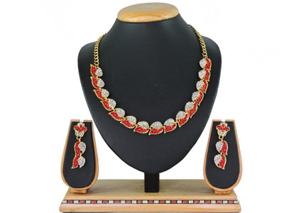 KAHAR CREATION Alloy Gold-plated Red Jewellery Set(Pack of 1)
