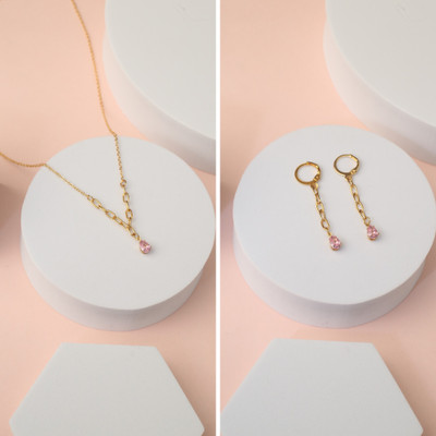 ISAMORA Alloy Gold-plated Pink Jewellery Set(Pack of 3)