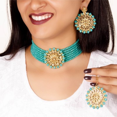 Fashiontread Alloy Gold-plated Blue Jewellery Set(Pack of 1)