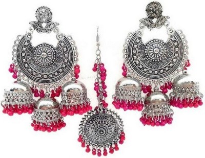 Victoria's Den Oxidised Silver Sterling Silver Pink Jewellery Set(Pack of 1)