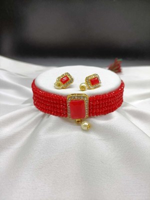 house of common Alloy Gold-plated Red Jewellery Set(Pack of 1)