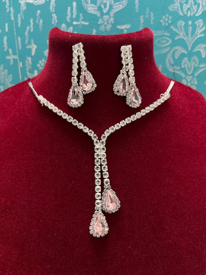 DWEH Alloy Rhodium Pink Jewellery Set(Pack of 1)