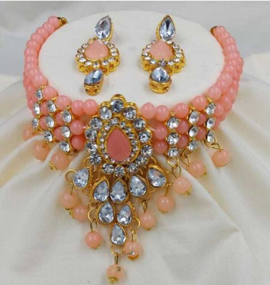 RAHUL TRADERS Alloy Gold-plated Pink Jewellery Set(Pack of 1)