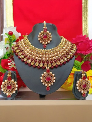 ABHRIK IMITATION Crystal Gold-plated Maroon, Gold Jewellery Set(Pack of 1)