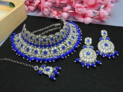 VATSALYA creation Alloy Gold-plated, Silver Blue Jewellery Set(Pack of 1)