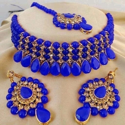 RAHUL TRADERS Alloy Gold-plated Blue Jewellery Set(Pack of 1)