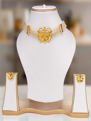 SAjTori Brass Gold-plated Gold, White Jewellery Set(Pack of 1)