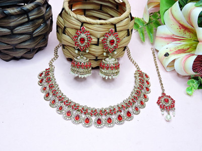 VATSALYA creation Alloy Silver Red Jewellery Set(Pack of 1)