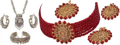 JMBW INTERNATIONAL Alloy Silver, Red, Gold Jewellery Set(Pack of 2)