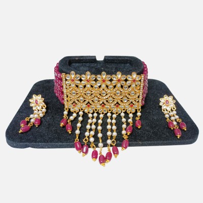 kritika fashion house Alloy Gold-plated Maroon, White, Gold Jewellery Set(Pack of 1)