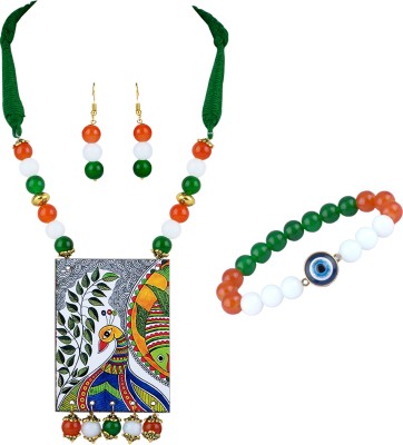 JFL - Jewellery for Less Brass Gold-plated Orange, White, Green Jewellery Set(Pack of 1)