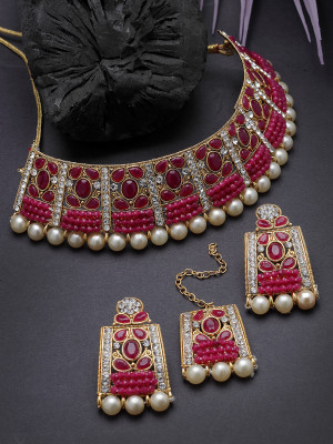 Sukkhi Alloy Gold-plated Pink Jewellery Set(Pack of 1)
