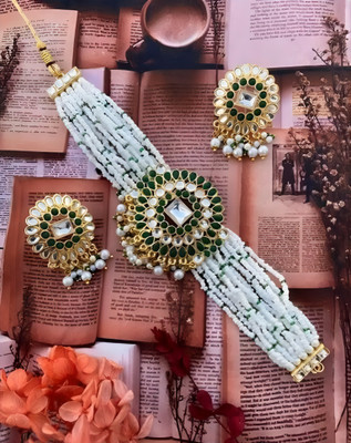 Harsha Creation Alloy Gold-plated Green Jewellery Set(Pack of 1)