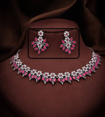 Matram Alloy Rhodium Pink Jewellery Set(Pack of 1)