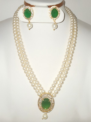 Classique Mother of Pearl Gold-plated White, Green Jewellery Set(Pack of 1)