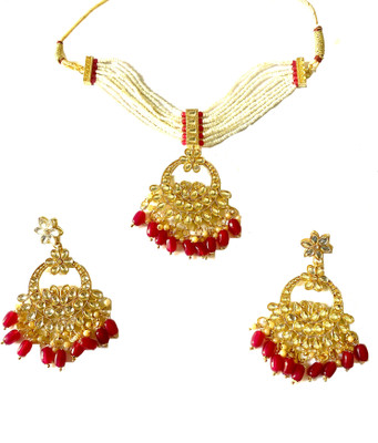 NIKYANKA Alloy Gold-plated Red Jewellery Set(Pack of 1)