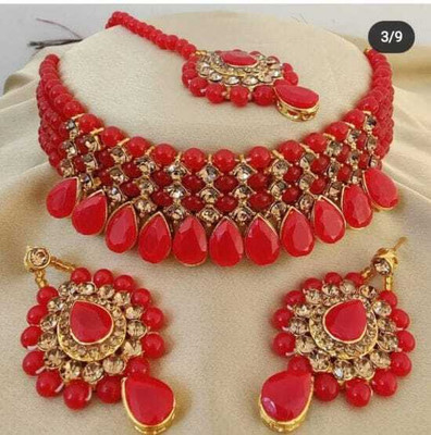 Ruhi Alloy Gold-plated Maroon Jewellery Set(Pack of 1)
