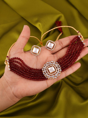 brado jewellery Brass Gold-plated Gold, Maroon, White Jewellery Set(Pack of 1)