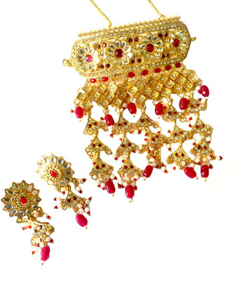 NIKYANKA Brass Gold-plated Red Jewellery Set(Pack of 1)