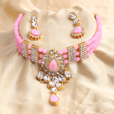 SHREE MK PRODUCTS Alloy Gold-plated Pink Jewellery Set(Pack of 1)