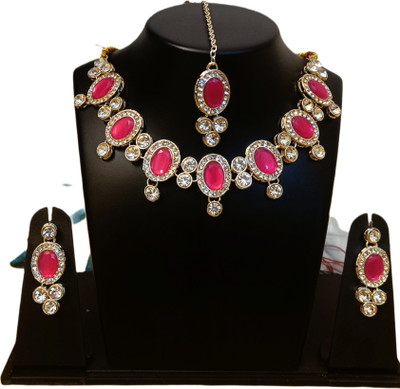 ORAVIA Alloy Silver Pink Jewellery Set(Pack of 1)