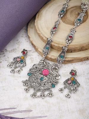Vasudha Oxidised Silver Multicolor Jewellery Set(Pack of 1)
