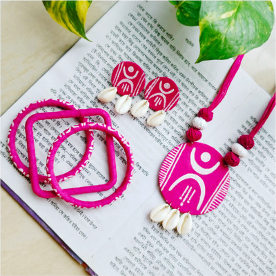 MR ENTERPRISE Fabric Pink Jewellery Set(Pack of 1)