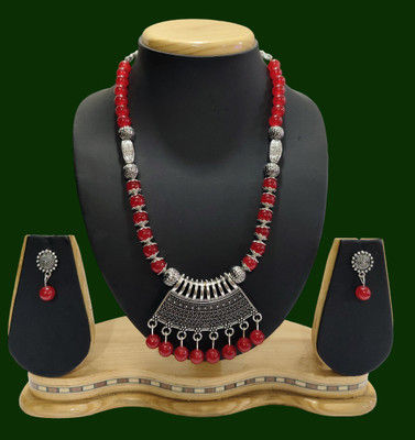 HARIHARA FASHION Oxidised Silver Red Jewellery Set(Pack of 1)