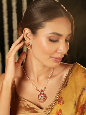 RUBANS Brass Gold-plated Red Jewellery Set(Pack of 1)