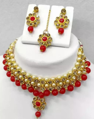 jatin imitation Metal Gold-plated Red Jewellery Set(Pack of 1)