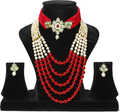 Nifty Mother of Pearl, Crystal Gold-plated Red, Silver Jewellery Set(Pack of 4)