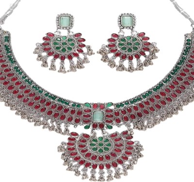 ZENEME Alloy Rhodium Red, Green, Silver Jewellery Set(Pack of 1)