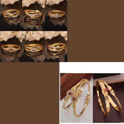 Parisal Brass Gold-plated Red, Turquoise Jewellery Set(Pack of 8)