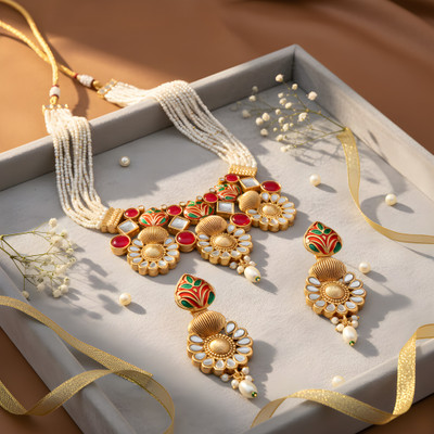 NANDAI Alloy Gold-plated Red, Green, Gold, White Jewellery Set(Pack of 1)