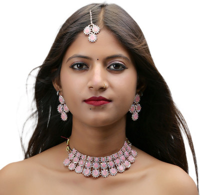 Queen Art Alloy Gold-plated Pink Jewellery Set(Pack of 1)