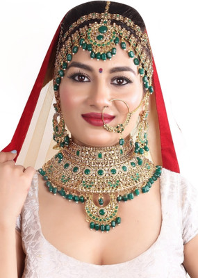Kum Kum art Alloy Gold-plated Green Jewellery Set(Pack of 6)