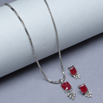 ZENEME Brass Rhodium Red Jewellery Set(Pack of 3)