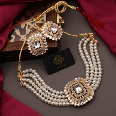 Lc Jewelz Alloy Gold-plated White Jewellery Set(Pack of 2)