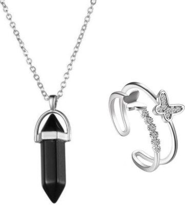 Vipunj Stainless Steel Sterling Silver Black, Silver Jewellery Set(Pack of 2)